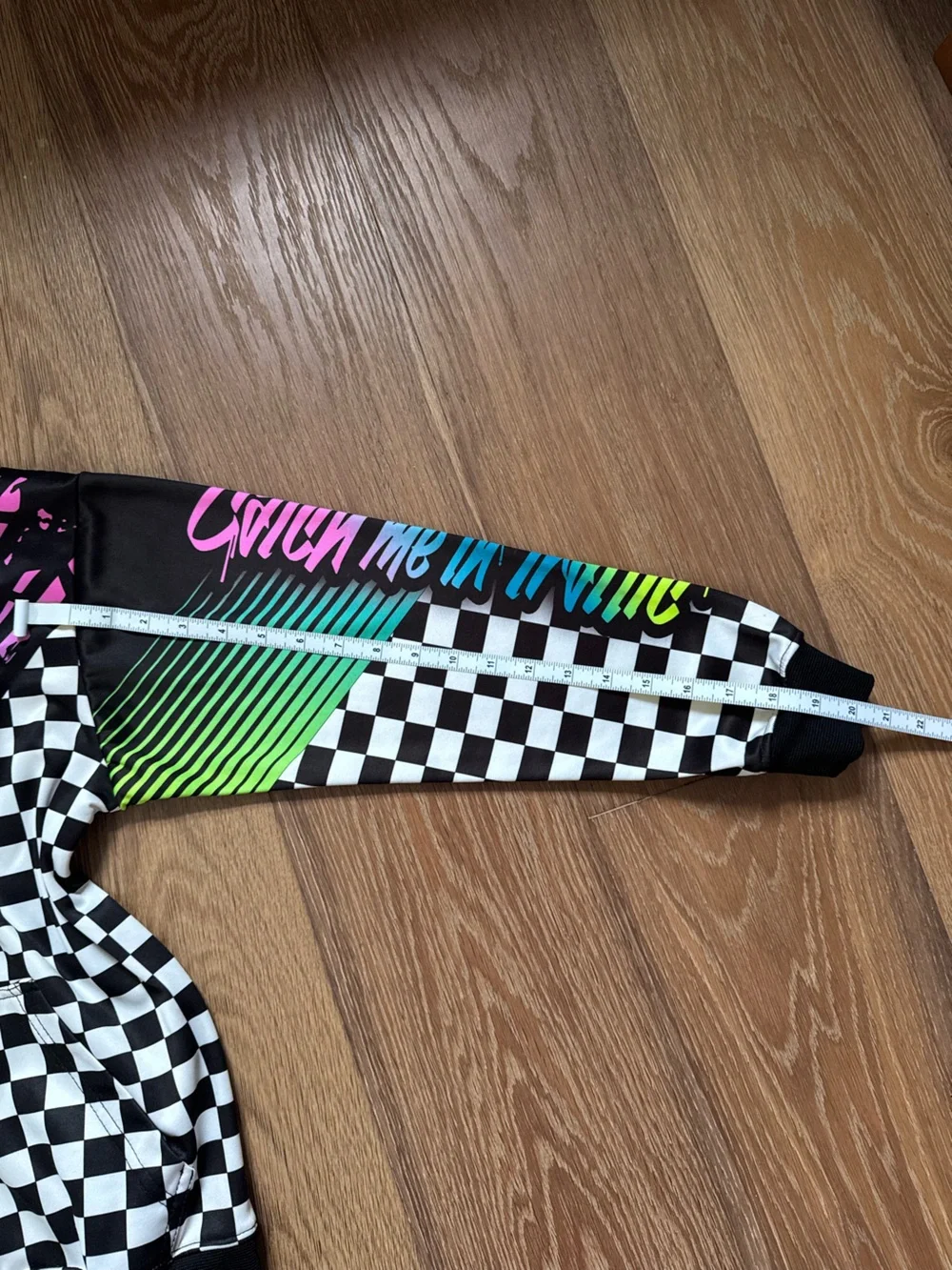 Checkerboard Hooded Sweatshirt with Neon Script CMIT Bike Catch Me in Traffic